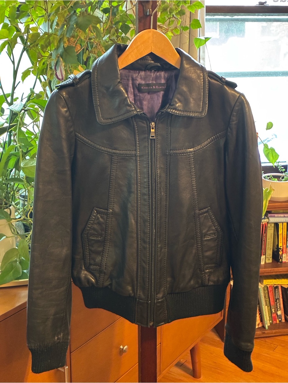 GENUINE ITALIAN LEATHER Y2K Knoles & Carter Black Bomber Jacket